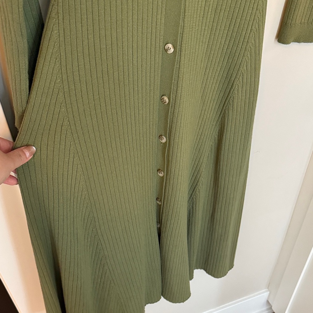 Mango Olive Green Ribbed Button-Down Long Sleeve Midi Dress - Picture 5 of 8